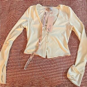 Oh Polly Cream Button Down Ribbed Top